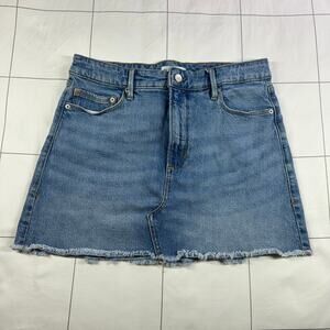 Good American Skirt Womens 29 Blue Denim Mini Medium Wash Jean Raw Hem Casual